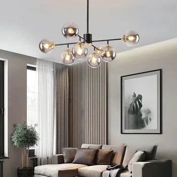 Modern lüks avize ev dekor moleküler Hanglamp siyah altın cam küre LED kolye ışık oturma yemek odası yatak odası için
