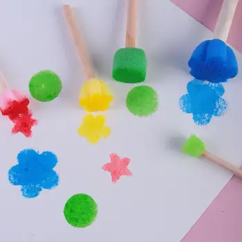 5 Adet Sünger Damga Sopa DIY Boyama Şablon Ahşap Saplı Çocuklar DIY Boyama Şablonlar Sanat Aracı