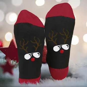 Şenlikli Desenli Çorap Noel Karikatür Sevimli Çorap Şenlikli Orta tüp Kış Çorap Noel Baba Geyik Kardan Adam Şarap Kadınlar için