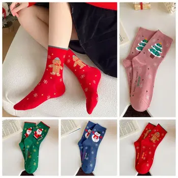 Merry Christmas Serisi Orta Tüp Çorap Sevimli Karikatür Noel Baba Çorap Harajuku Tarzı Bez Aksesuarları