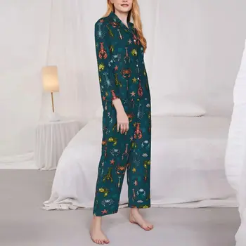 Istakoz Pijama Kadın Yengeç ve Karides Kawaii Ev Kıyafeti Sonbahar 2 Adet Estetik Büyük Boy Özel Pijama Seti