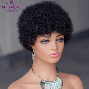 Afro Kıvırcık kısa postiç Brezilyalı Tam makine Yapımı peruk insan saçı 180 % Yoğunluk Siyah Kadınlar Için Remy Saç