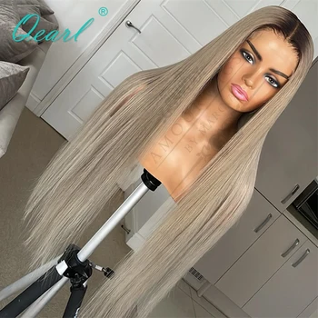 Tam Frontal Dantel peruk insan saçı Kemik Düz dantel ön peruk Kadınlar için Ombre Kül Sarışın 100 % gerçek insan saçı peruk Satış Qearl