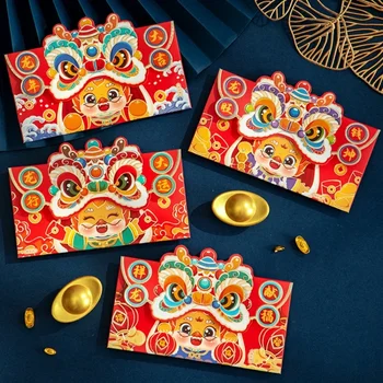 4 adet Çin Yeni Yılı Kırmızı Zarf 2024 Ejderha Yılı Altın Damgalama Nimet Hongbao Çin Yeni Yılı Düğün Çocuk Şanslı Para Kapağı