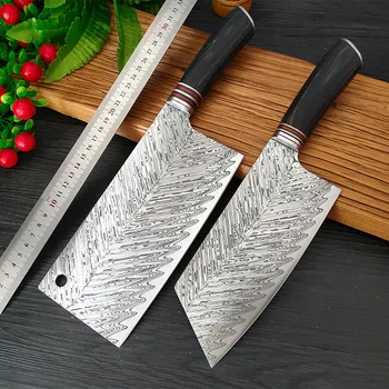 Profesyonel Mutfak Kasap Cleaver Bıçak Ahşap Saplı Paslanmaz Çelik El Dövme Dilimleme Doğrama Mutfak Bıçağı Araçları