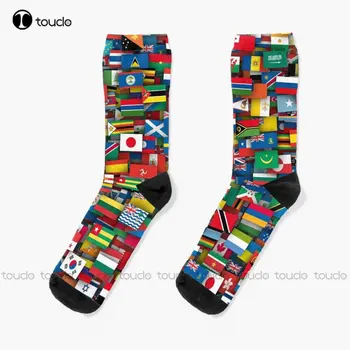 Tüm Ülkelerin bayrakları Dünya Çorap beyaz çoraplar Kadın 360° Dijital Baskı Özel Hediye Streetwear Komik Çorap Yeni Popüler