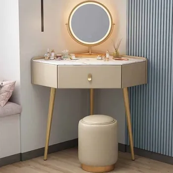 Ayna makyaj masası masası İskandinav Tarzı led ışık Lüks Çok Fonksiyonlu Tuvalet Masası Kadın Dışkı Penteadeira Ev Mobilyaları