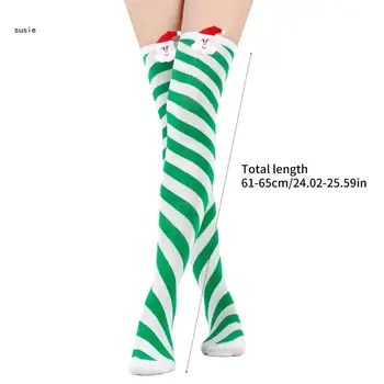 X7YA Yetişkin Çizgili Uyluk Yüksek Diz Üzerinde Çorap Noel Çorap Yay Diz Üzerinde Çorap Uzun Çorap Bayan