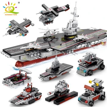 HUIQIBAO 562 adet 8in1 Askeri Gemi Uçak Cruiser Yapı Taşları Ordu Silah Savaş Gemisi Kamyon Tuğla Şehir Oyuncak Çocuklar için hediye