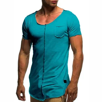 B2832 Erkekler Moda Patchwork T Shirt Kısa Kollu Katı erkek tişört Rahat Yaz Üst Tee Gömlek Erkek Spor Ince camiseta