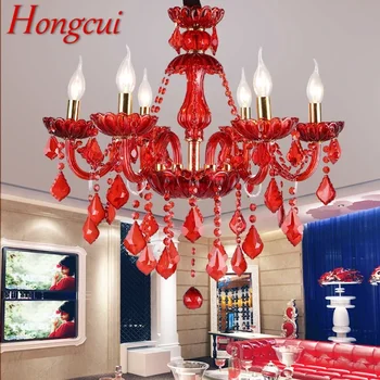 Hongcui Avrupa Tarzı Kristal Kolye Lamba Kırmızı Mum Lamba Lüks Oturma Odası Restoran Yatak Odası Villa Avize