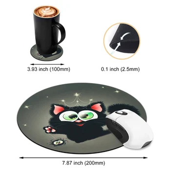 Yuvarlak Mouse Pad ile Masa için Karikatür Kedi Desen, dikişli Kenar Kaymaz Kauçuk Taban Fare Mat Coaster ile Ofis Ev için
