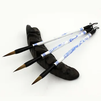 3 Adet Mavi ve Beyaz Resim Çin Kaligrafi Fırçası Kalem Sanatçı Yazma Çizim Fırça Kurt fırça