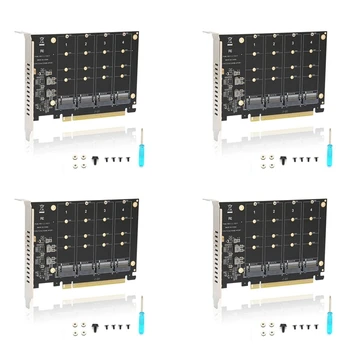 4X4 Port M. 2 Nvme SSD PCIE X16M Anahtar Sabit Disk Dönüştürücü Okuyucu Genişletme Kartı, 4X32GBPS Aktarım Hızı (PH44)