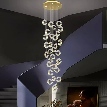 Modern ev dekorasyonu kristal avize, merdiven Kolye lamba, oturma odası Kolye ışıkları, iç aydınlatma