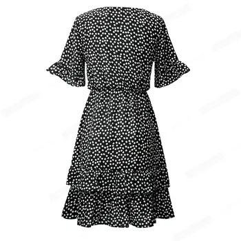 Kadın Yaz Seksi Düşük Kesim Fırfır Kollu Elbiseler Rahat Tatil Çiçek Kısa Flare Elbise EA305