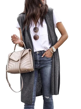Kadın Kolsuz Açık Ön hırka Düz renk Gevşek hafif Uzun Yelek Dış Giyim Jile Rahat Streetwear
