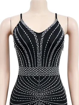 Bonnie Orman Muhteşem Geometrik Rhinestone Uzun Maxi Elbise Abiye Kadınlar Glitter Sapanlar Kristal Parti Elbise Ünlüler Kıyafetler