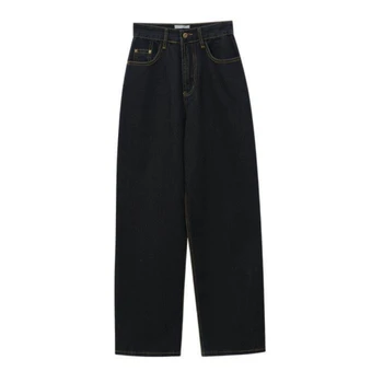 Vintage Yüksek Bel Kadın Siyah Kot Kore Moda Streetwear Geniş Bacak Jean Kadın Kot Pantolon Düz Baggy Anne kot pantolon