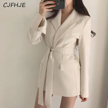 CJFHJE Yeni Şık Retro Kemer kadın Takım Elbise Ceket Bahar Kore Rahat Mizaç Çok Yönlü Kadın Düz Renk Takım Elbise Ceket
