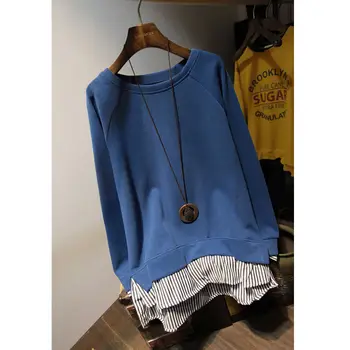Moda O-boyun Eklenmiş Çizgili Sahte İki Parçalı Bluz Kadın Giyim 2023 Sonbahar Kış Yeni Casual Kazaklar Tüm Maç Gömlek