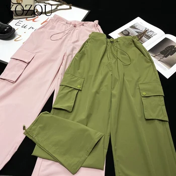 [YOZOU] Bahar Pembe Yeşil Baggy Paraşüt kargo Pantolon Siyah Gri Büyük Boy Gevşek Geniş Bacak Pantolon Kadın Yüksek Streetwear Alt