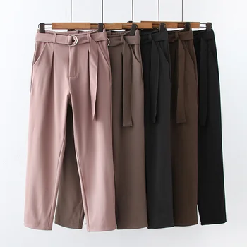 2022 Sonbahar kadın Kore Yeni rahat pantolon Mizaç Banliyö Yüksek Bel pantolon Kemer Takım Elbise Pantolon Katı Küçük Tayt Kadın
