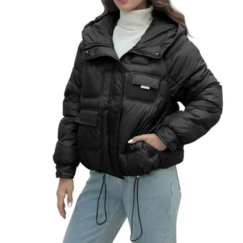Kadın Kış kalınlaşmış pamuklu giysiler popüler Parlak ayakta yaka gevşek pamuklu ceket