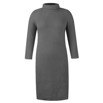 Kadın Düz Renk örme elbise Örgü Yüksek Boyun Gevşek Uzun Kollu Diz Üstü Knitted Knitted Örme Tek Parça Elbise Kazak Siyah