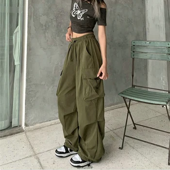 Y2k Pantolon Kadın Streetwear Casual Geniş Bacak Pantolon Harajuku Vintage Katı Baggy Düz Pantolon Bayanlar Boy Sweatpants