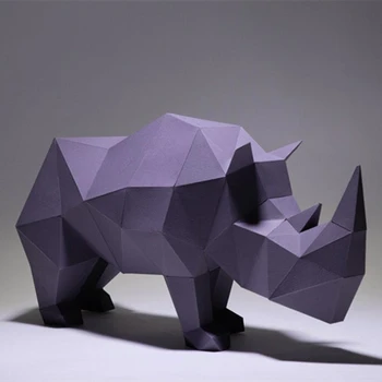 Gergedan Kağıt Zanaat 3D DIY Origami Düşük Poli Kağıt Modeli Yaratıcı Bulmaca Hediye Dükkanı Stüdyo Dekorasyon Parti Kamera Sahne Sahne Oyuncaklar