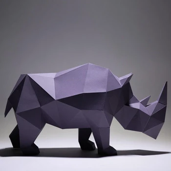 Gergedan Kağıt Zanaat 3D DIY Origami Düşük Poli Kağıt Modeli Yaratıcı Bulmaca Hediye Dükkanı Stüdyo Dekorasyon Parti Kamera Sahne Sahne Oyuncaklar