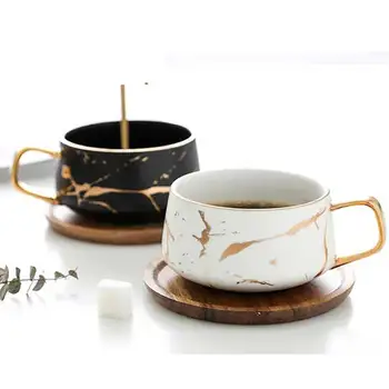 Mermer Kahve Kupalar Mat Lüks Teaware Çay Su Süt Bardak Yoğunlaştırılmış Eşyaları seramik fincan Tabağı Takım Elbise Çanak kaşık seti Ins