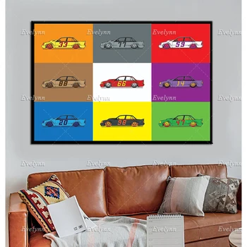 Renkli yarış arabası duvar sanatı. Iskandinav Retro Posterler Minimalizm Tuval Boyama Duvar Sanatı Baskılar Ev Dekor Tuval Benzersiz Hediye