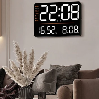 LED Dijital duvar saati Sıcaklık Nem Elektronik Saat Uzaktan Parlaklık Ayarlanabilir Saat Yatak Odası Ofis Dekor İçin Siyah