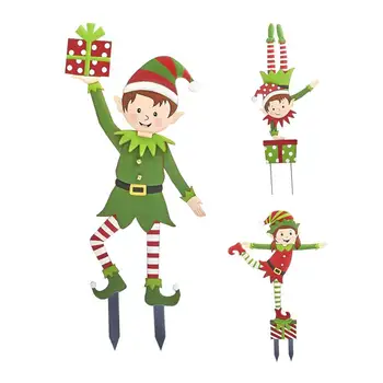 Noel Elf Bahçe Hissesi Metal Gnome Yard Hissesi Elf Süs Yard İşaretleri Dekor Bahçe Yard Hissesi Açık Tatil İçin Yard Dekor
