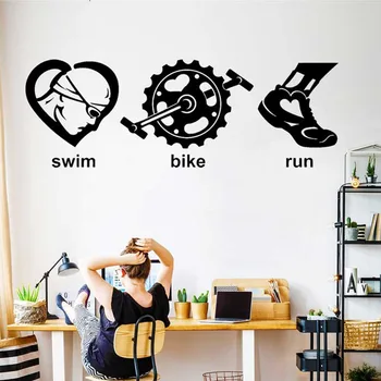Triatlon Yüzme Bisiklet Koşu Duvar Sticker Spor Duvar Çıkartmaları Ev Dekor Oturma Odası Yatak Odası Dekorasyon Posteri