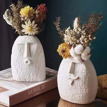Iskandinav Seramik Vazo Çiçek Düzenleme, Yaratıcı İnsan Yüzü Vazo, Soyut Süsler, Oturma Odası ve Yatak Odası Dekorasyon