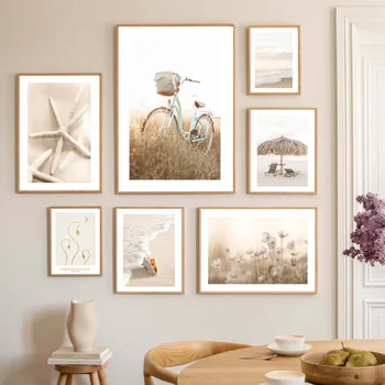 Bej Plaj Denizyıldızı Kabukları Sazlık duvar sanatı tuval yağlıboya İskandinav Posterler Ve Baskılar Duvar Resimleri Için Oturma Odası Ev Dekor