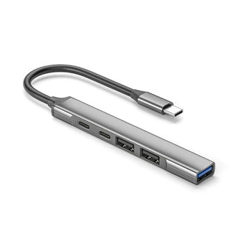 USB Hub 5 in 1 Tip C Hub ile USB 2.0 USB C ve 60W PD dizüstü bilgisayar için şarj