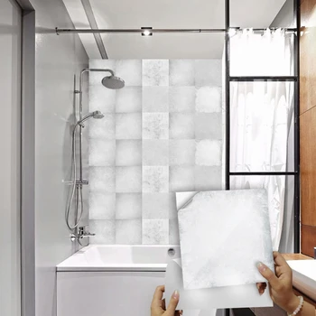 10 adet / takım Çimento Gri Fayans Sticker Mutfak Dolap Banyo Ev Dekor Duvar Çıkartmaları Kendinden yapışkanlı Kristal Sert Film sanatsal fresk