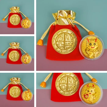 2024 Ejderha Yılı Altın Folyo hatıra parası Çin Maskot Bahar Festivali Şanslı Kırmızı Zarf Yeni Yıl Hediyeleri