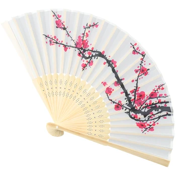 Katlanır El Fan 21 cm Uzunluk Polyester 38 cm Açılımı Çapı Bambu Kiraz Çiçeği Bahçe Partileri Açık Düğün