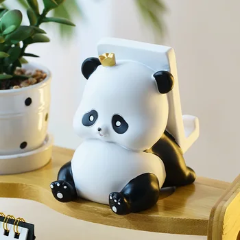 Kawaii Panda Figürleri Ev Dekorasyon Hayvan Heykelleri ve Heykelleri Yaratıcı Masa Süsleri Cep telefon tutucu Reçine El Sanatları