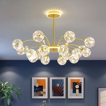 Lüks LED cam küre avize siyah altın demir şube tavan lambası açık yıldız küçük oturma yemek odası yatak odası ışıkları