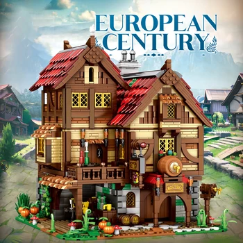 Orta Çağ Tavern Sokak Görünümü Serisi Yetişkin Yüksek Zorluk Küçük Parçacık Yapı Taşı Montaj Modeli Masaüstü Dekorasyon Oyuncaklar