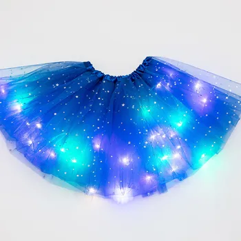 Pullu LED ışıkları aydınlık Mini etek parlayan tül kısa Tutu yetişkin çocuk fantezi bale giyim parti kostüm balo