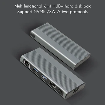 2X USB C Hub M. 2 SSD Muhafaza Uyumlu+USB3.1+RJ45+PD Tip-C Yerleştirme İstasyonu İçin M. 2 NVME NGFF SSD