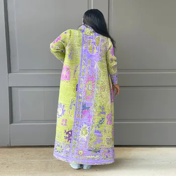 Zoctuo Kış Moda Rüzgarlık Uzun Ceket Kadın Tam Kollu Baskı Mor Gevşek Sıcak Hırka Giyim Streetwear Parti Kulübü