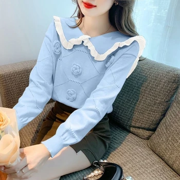 Mavi Japon Kazak Kız Kadın Kadın Kazak Kore Bluz Örgü Üstleri kadın Kazak Sonbahar Bahar pardösü Kumaş Suétere